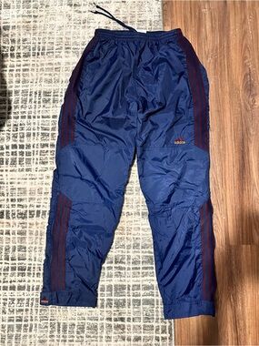 adidas Navy Blue Track Pants with Maroon Stripes